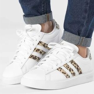 Adidas Grand Court 2.0 Sneakers Magic Beige Matte Gold Leopard Print Size 7